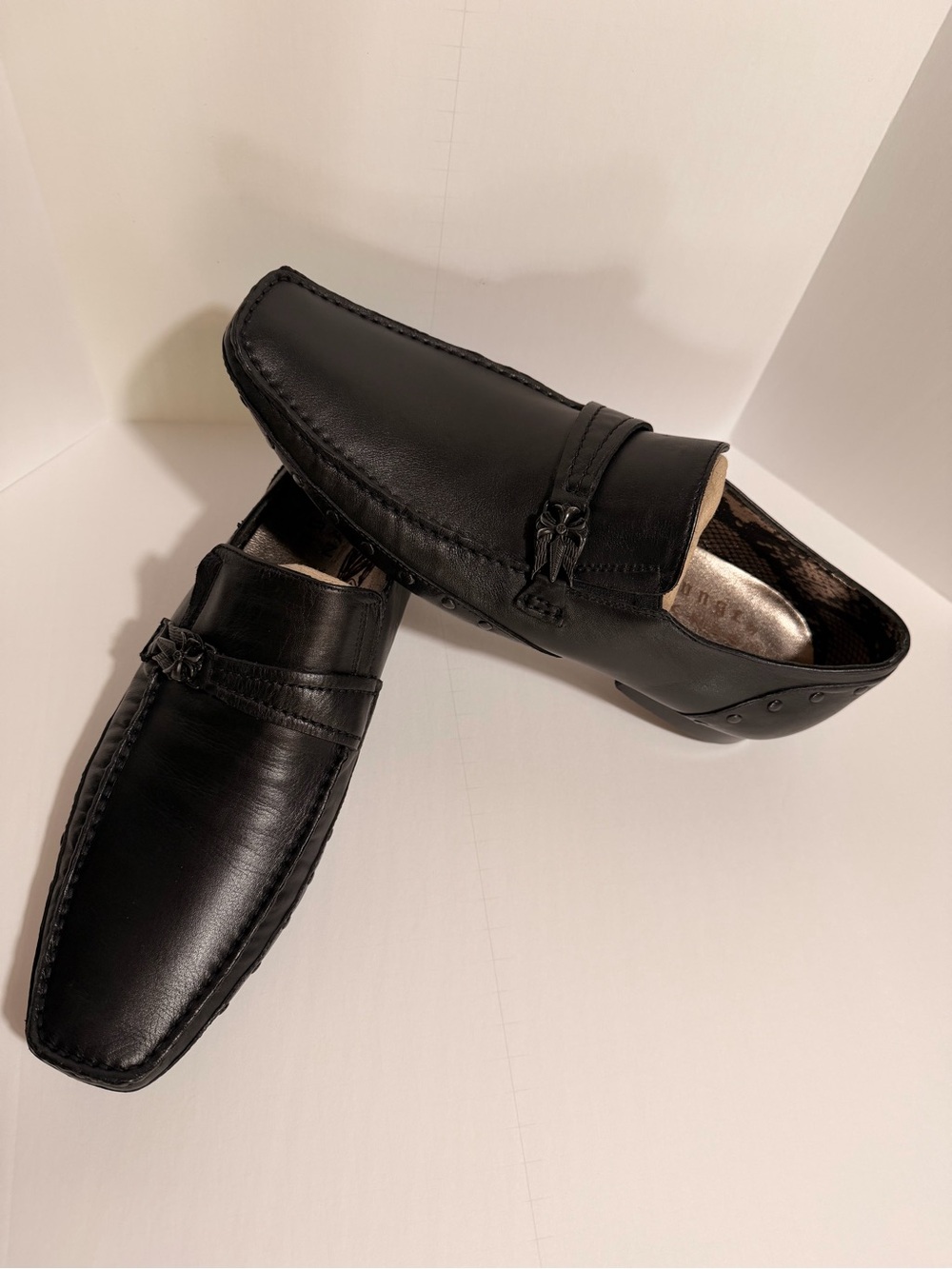 Mark Nason Black Leather Slip-On Driving Loafers